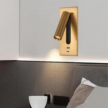 Imagem de GZZBMY Lâmpadas de parede LED com porta de carregamento USB Arandela com interruptor Iluminação de parede 350° Luzes de leitura rotativas para sala de estar Escada Quarto Lâmpada de cabeceira (cobre