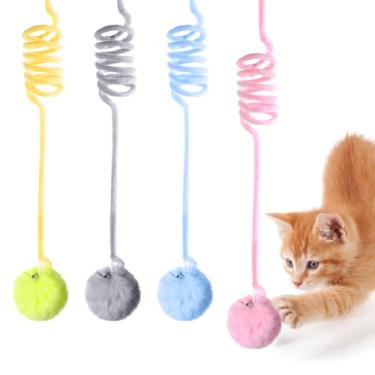 Imagem de InnoHHustle 4 peças de brinquedos de mola para gatos, brinquedos de bola de gato fofos para pendurar com sino extensível, interativo, provocador de gatos, brinquedo interativo de pelúcia macia para