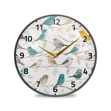 Imagem de WELLDAY Relógio de parede sem tique-taque 30,5 cm - pássaros coloridos operado por bateria relógio redondo silencioso para casa/escritório/cozinha/sala de aula