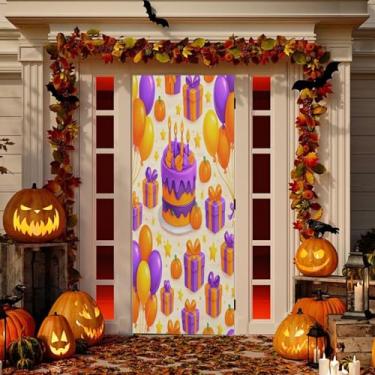 Imagem de Wassud Decoração de porta de bolo de Halloween faixa interna externa decoração de casa de varanda grande decoração de porta da frente 96 x 98 polegadas
