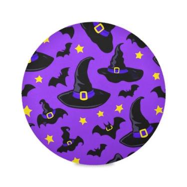 Imagem de Wassud Jogo americano chapéus de bruxa pretos tapetes de mesa redondos para cozinha e jantar tapetes laváveis resistentes ao calor decoração de mesa 39 cm