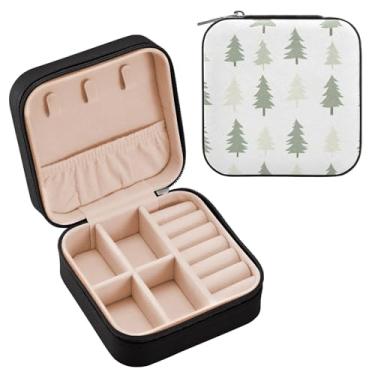 Imagem de Wassud Caixa de joias de viagem verde de Natal para mulheres, meninas, senhoras, noiva, mini organizador de joias de couro PU, caixa quadrada de armazenamento de joias para brincos, anéis, colar