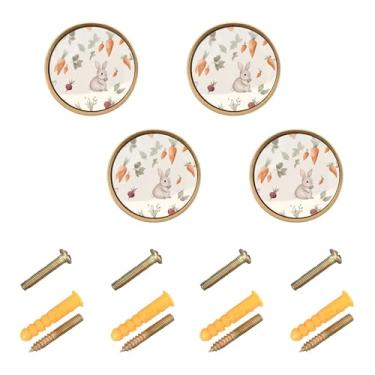 Imagem de xigua 4 maçanetas fofas de armário de coelhos e cenouras redondas de zinco sólido, puxadores decorativos de 3,5 cm para armário de banheiro, cômoda, armário e guarda-roupa