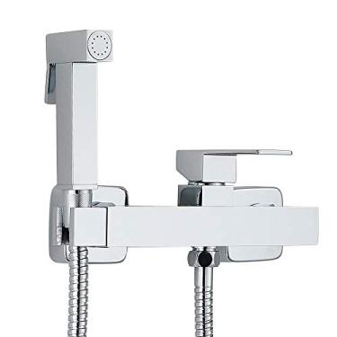 Imagem de Banheiro todo em latão quadrado de alta pressão vaso sanitário portátil bidê pano pulverizador de fraldas com suporte de cabeça de chuveiro válvula misturadora de água de alça única, cromado