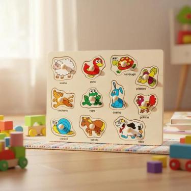 Imagem de Quebra cabeça Encaixe Divertido Educativo Com Pinos Animais Formas Fru