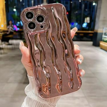Imagem de Capa de telefone com moldura ondulada encaracolada projetada para iPhone 15 Pro Max, linda estampa de ondulação de água brilhante, TPU macio, ajuste fino, capa traseira para mulheres e meninas, roxo
