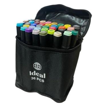 Imagem de Kit Estojo Canetinhas Hidrográficas Ponta Dupla Zíper Colorir Pintura 