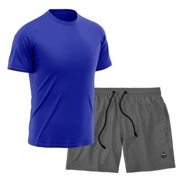 Imagem de Kit Short + Camiseta Dry Treino Fitness Academia Bermuda Camisa Praia Esporte Azul-Masculino