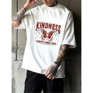 Imagem de Camiseta de Algodão Oversized Borboleta Estilo de Rua-Masculino