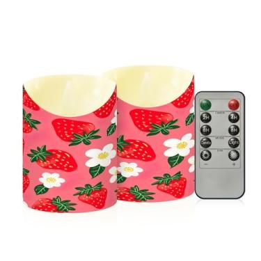 Imagem de Wassud Velas sem chama de morango e flor com controle remoto, velas realistas cintilantes com temporizador, velas decorativas para Natal, casamento, festa, decoração de casa pequenas