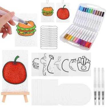 Imagem de Kit Pintura Espuma Mágica 3D para Crianças, Conjunto Arte Puffy 55pcs com 24 Canetas Aquarela, Papéis Textura, Correntes e Cavalete Conjunto Artesanato Criativo DIY para Atividades Decorações