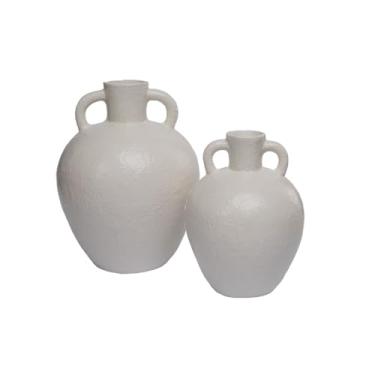 Imagem de Kit 2 Vasos em Cerâmica Decorativo Estilo Rústico e Moderno Decoração Minimalista, vaso ceramica,jarros decorativos para sala(Off White)
