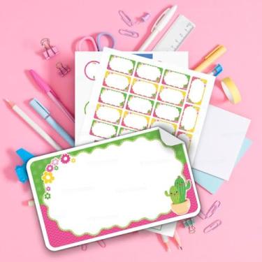 Imagem de Etiquetas Escolares Infantis 02 Tema Cacto – Kit adesivo para identificação de material escolar, cadernos e lancheira