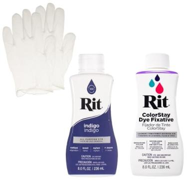 Imagem de Conjunto de corante líquido Rit com fixador ColorStay – Kit tudo em um com luvas para reduzir o sangramento de cor (índigo)