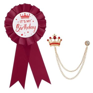 Imagem de PATIKIL Broche de aniversário MY Birthday com fita de cetim e broche de corrente pendurada na coroa para decoração de festa de aniversário, One Size, Liga de aço, Sem Pedra Preciosa
