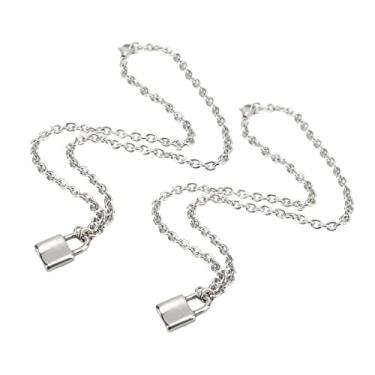 Imagem de aqxreight 2 PCS 50 Cm Colar de Bloqueio Anti Alergia de AçO Inoxidável Colar de Corrente de Cadeado Personalizado para Mulheres e Não Desbota para de AçO Inoxidável Hipoalergênico O Bloqueio Não é de Material para