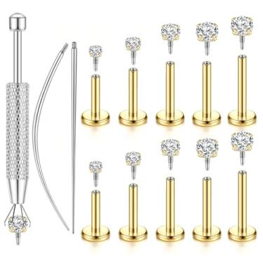 Imagem de LORACOXS Brincos de costas planas 16G/18G para mulheres e homens – Joia Tragus Helix Conch Rook Ear Cartilage Piercing, brincos internos hipoalergênicos, ideal para piercing labial Medusa Monroe