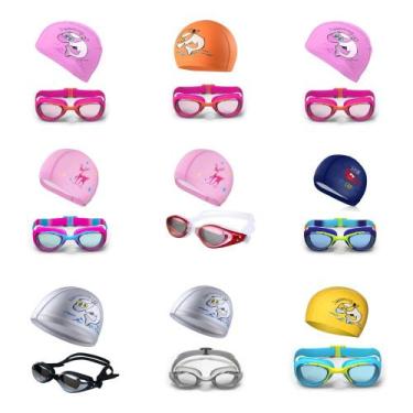 Imagem de Kit Óculos Touca Para Natação Infantil Unissex - Poolsy, Rosa, Azul ce