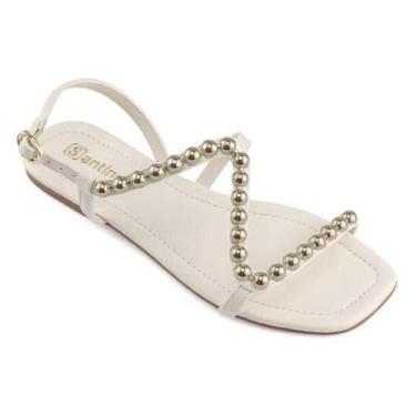 Imagem de Sandália Santinelli Rasteira - Feminino - Creme - 38, Creme, 38, Femin