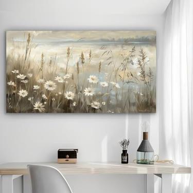 Imagem de Arte de parede em tela rústica Wild Flowers by Lake - Pôster sem moldura de 30 x 61 cm - Decoração de casa e escritório para sala de estar, quarto, cozinha e café