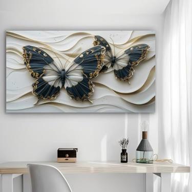 Imagem de Arte de parede em tela rústica de borboletas douradas - Pôster sem moldura de 30 x 61 cm - Decoração de casa e escritório para sala de estar, quarto, cozinha e café
