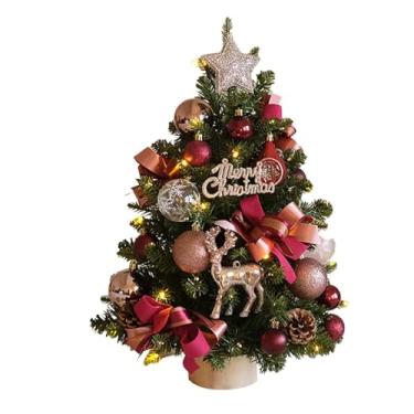 Imagem de Mini árvore de Natal artificial de 45 cm com luzes e enfeites para pendurar, árvore de Natal DIY para decoração de férias planta artificial (rosa)