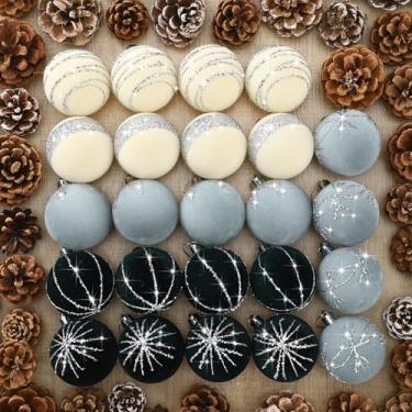 Imagem de Namalu 24 peças de enfeites de bola de Natal de veludo com glitter, 6 cm, enfeites de bola de árvore de Natal à prova de estilhaçamento, conjunto de bolas de Natal para decoração de festa de Ação de