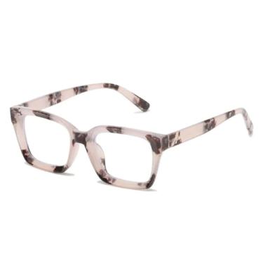 Imagem de Armação de óculos vintage transparente para mulheres, com rebites, lentes anti-luz azul, unissex (C19 Pink Flower)