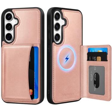 Imagem de Uppuppy Capa para Samsung Galaxy S25 Plus/S24 Plus com carteira - Compatível com MagSafe Cute Women Girls Couro Estético Titular Cartão de Crédito Capa para celular para S25Plus/S24Plus, ouro rosa