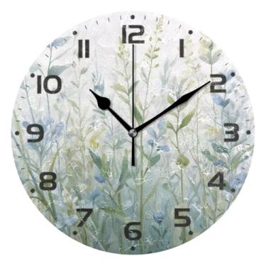 Imagem de JUZIHAI Relógio de parede com plantas e flores, silencioso, sem tique-taque, redondo, operado por bateria, fácil de ler, relógio decorativo de parede para casa, cozinha, sala de estar, quarto
