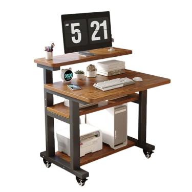 Imagem de Mesa de suporte sentado, mesa sobre a cama, suporte para laptop com área de armazenamento de vários níveis mesa de cabeceira universal móvel com rodas mesa de PC estação de trabalho moderna simples