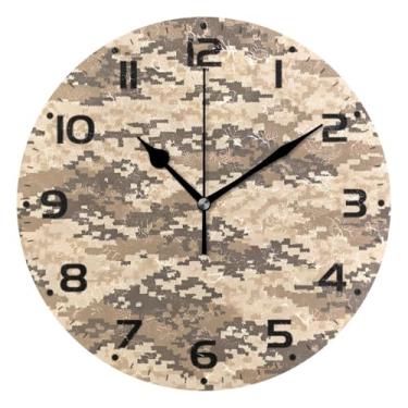 Imagem de JUZIHAI Deserto marrom relógio de parede digital camuflado silencioso sem tique-taque relógios de parede redondos operados por bateria relógio fácil de ler relógio decorativo de parede para casa