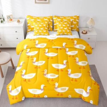 Imagem de Erosebridal Jogo de cama casal de pato branco, 7 peças, fofo, de borracha, pato de fazenda, patos de fazenda, para crianças, meninas, meninos, cama em uma bolsa, adorável animais de estimação, colcha