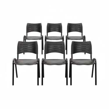 Imagem de Kit 6 Cadeiras Iso Fixa Empilhável Reforçada Para Recepção, Escritório, Igreja Cor Preta - Combo Stock