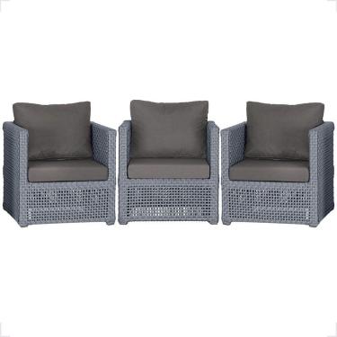 Imagem de 3 Poltronas Madri Alumínio Corda Náutica Estofado 11 Trama Prata