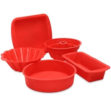 Imagem de Forma Silicone Air Fryer，Conjunto de 5 PeçAs，Material de Silicone，Resiste a Temperaturas Até 230 °C e é FáCil de Limpar.，Adequado para Uso em Fornos e Fritadeiras de Ar Quente(Kit 5 Peças)
