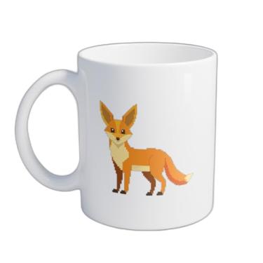 Imagem de Caneca Xícara de Café Porcelana 300ml Design Retro Pixel Art Raposa
