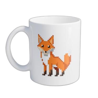 Imagem de Caneca Xícara de Café Porcelana 300ml Pixel Art Raposa Estilo Retro