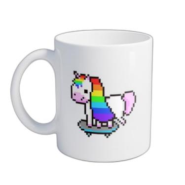 Imagem de Caneca Xícara de Café Porcelana 300ml Unicórnio no Skate Arco-Íris