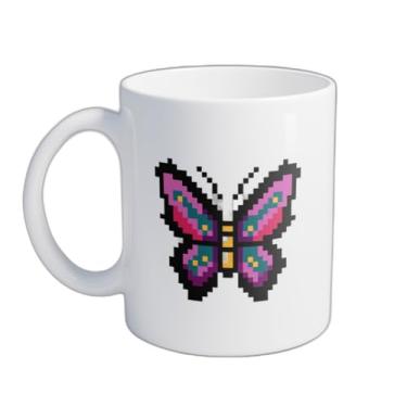 Imagem de Caneca Xícara de Café Porcelana 300ml Design Borboleta Pixel Art