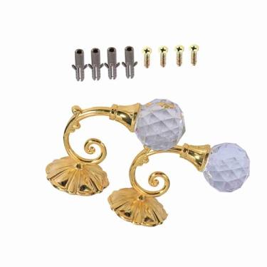 Imagem de Generic Retro Metal Cristal Cortina de Vidro Holdback Suporte Cabide Parede Conjunto para Quarto ou Roupas 4 Cores (Ouro)