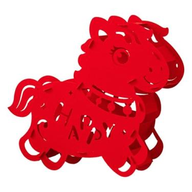 Imagem de Vaveren Centro de mesa de feltro vermelho para decoração do Ano Chinês, com tema do Ano Cavalo, ideal para festas e para decorar prateleiras, Cavalo 37x12.5x45cm