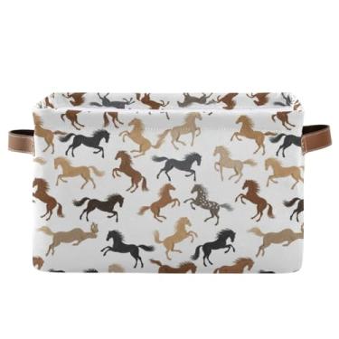 Imagem de Organizador dobrável de armazenamento de roupas – Cestas decorativas de tecido de lona para banheiro, roupas de cavalo fofo, branco, 1 pacote