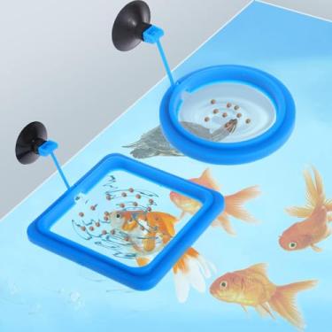 Imagem de 2 anéis de alimentação de peixes, anel de alimentação de aquário acessórios para tanque de tartaruga alimentador automático quadrado e redondo flutuante com ventosa para peixe dourado Betta Guppy