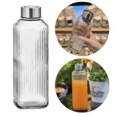 Imagem de Garrafa de Vidro 1 Litro Para Agua Suco Leite Com Tampa Inox - Mimo St