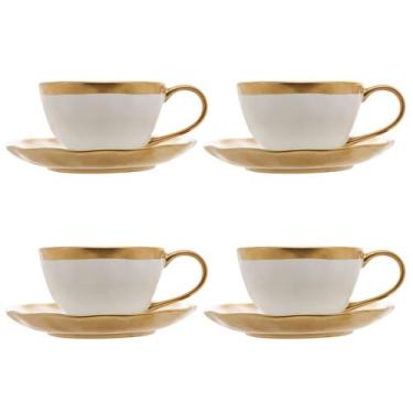 Imagem de Conjunto De Xícaras De Chá 200ml Branco e Dourado Dubai Com 4 Unidades