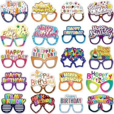 Imagem de Óculos de suporte de cabine de fotos de feliz aniversário - Pacote com 20 copos divertidos de festa de aniversário para fotos (papelão) - Artigos de festa de aniversário e decorações de feliz aniversário da PixiPy
