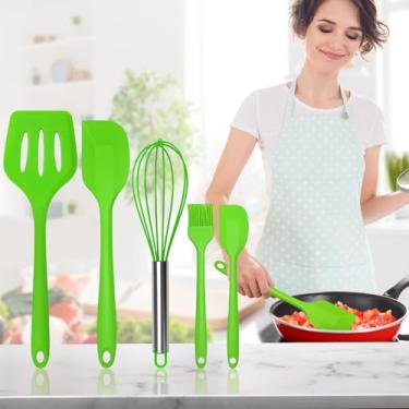 Imagem de Conjunto essencial de utensílios de cozinha – inclui pá de vazamento, espátula, espátula pequena, batedor e escova de silicone - vermelho-verde