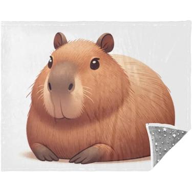 Imagem de Manta macia com estampa animal de capivara fofa para sofá adulto cobertor de sofá para homens e mulheres 177,8 cm x 139,7 cm cobertor verde carros