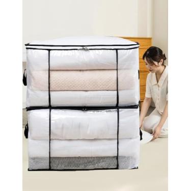 Imagem de Pacote com 2 sacos de armazenamento transparentes para cobertores, roupas, edredons | Alças reforçadas e zíper duplo | Design dobrável que economiza espaço, estilo horizontal.